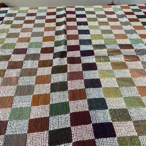 Woven Throw Blanket Checkered Multicolor Fringe 58" x 46.5" - Picture 14 of 16